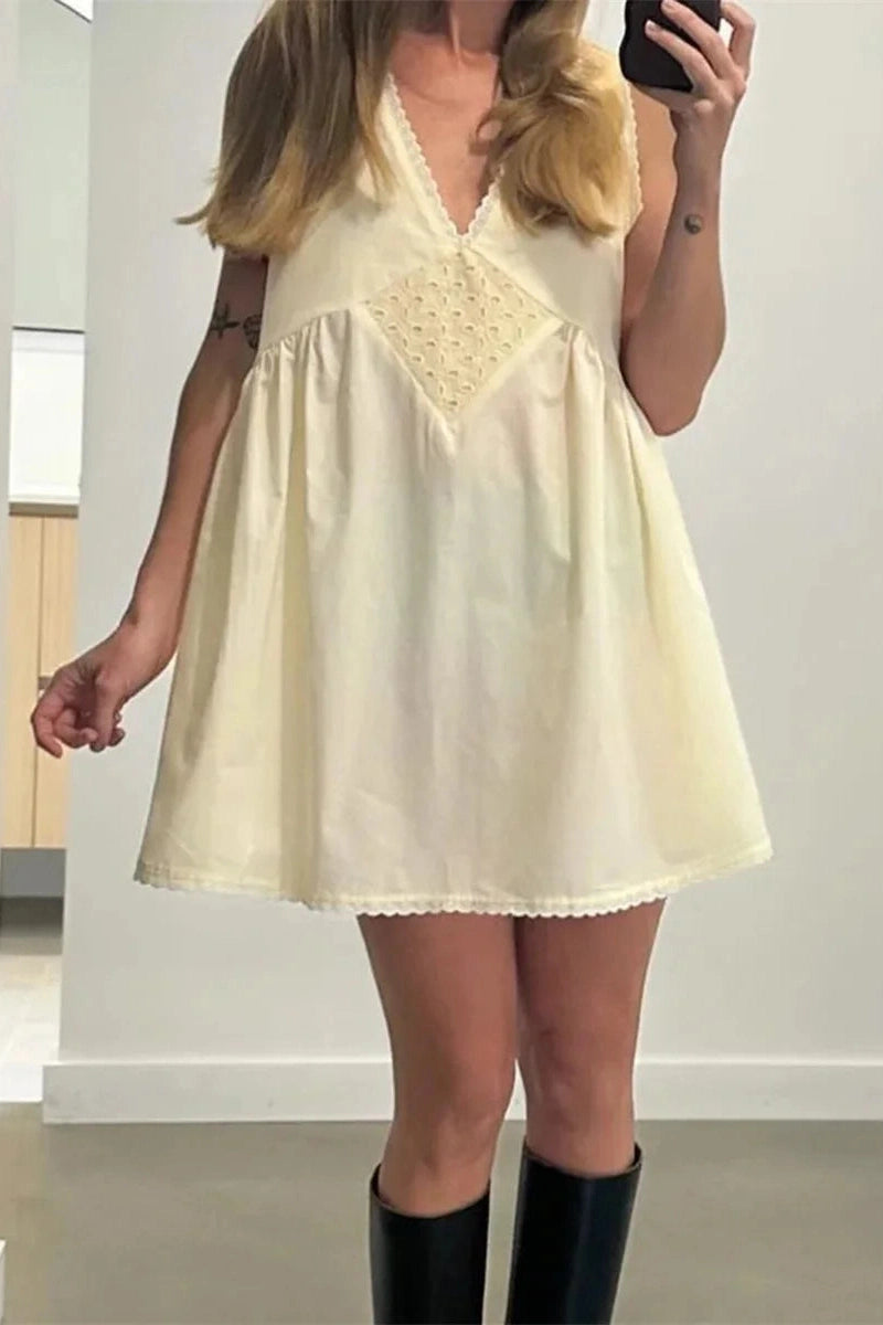 Glorol - Sleeveless Deep V-Neck Mini Dress