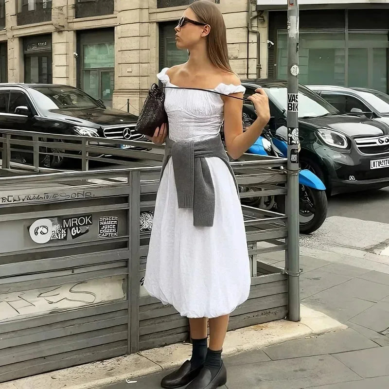 Glorol - Off Shoulder Lace Up Backless Sleeveless Maxi Dress