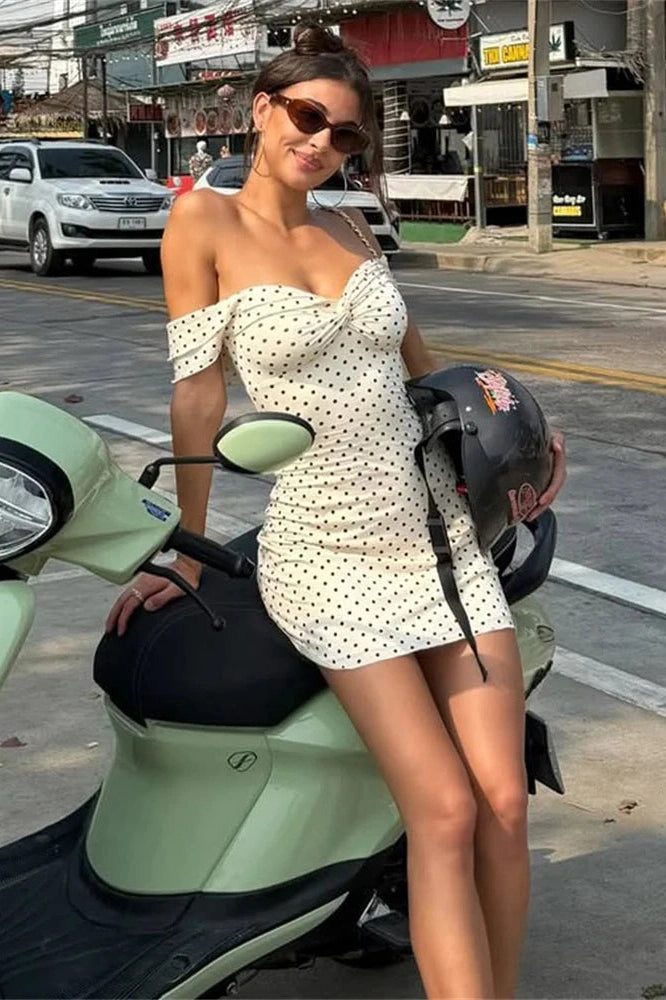 Glorol - Off-Shoulder Backless Printed Slim Mini Dress