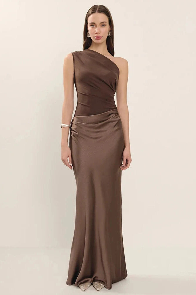 Glorol - Inclined Shoulder Patchwork Sleeveless Backless Bodycon Maxi Dress