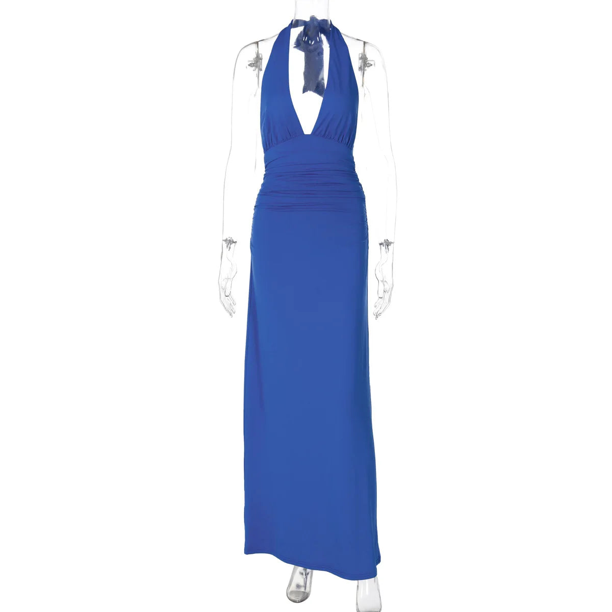 Glorol - Backless Deep V Neck Lace Up Slim Maxi Dress