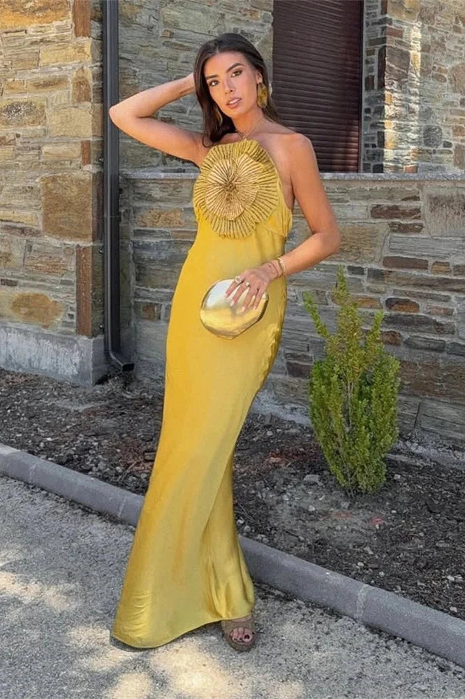 Glorol - Lace-Up Backless Slim Maxi Dress