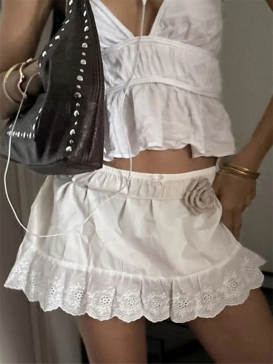 Glorol - Floral Eyelet Hem Skirt