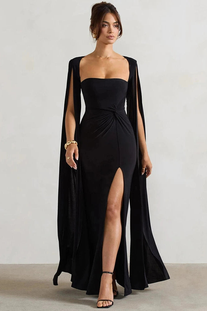 Glorol - Long Cape Sleeve Square Collar Maxi Dress
