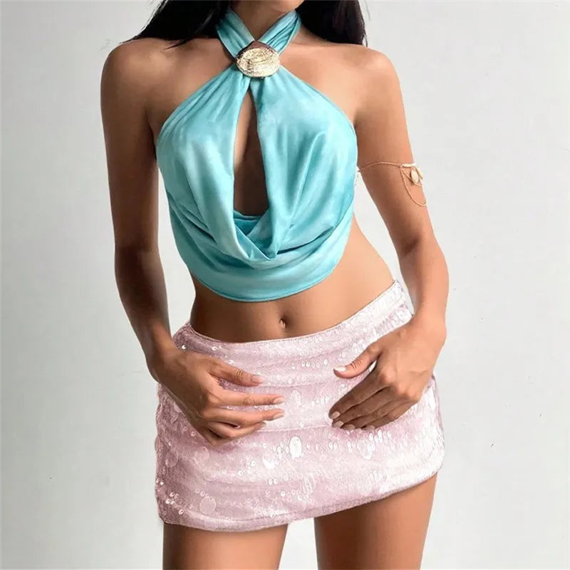 Glorol - Low Rise Sequin Sparkly Glitter Skirt