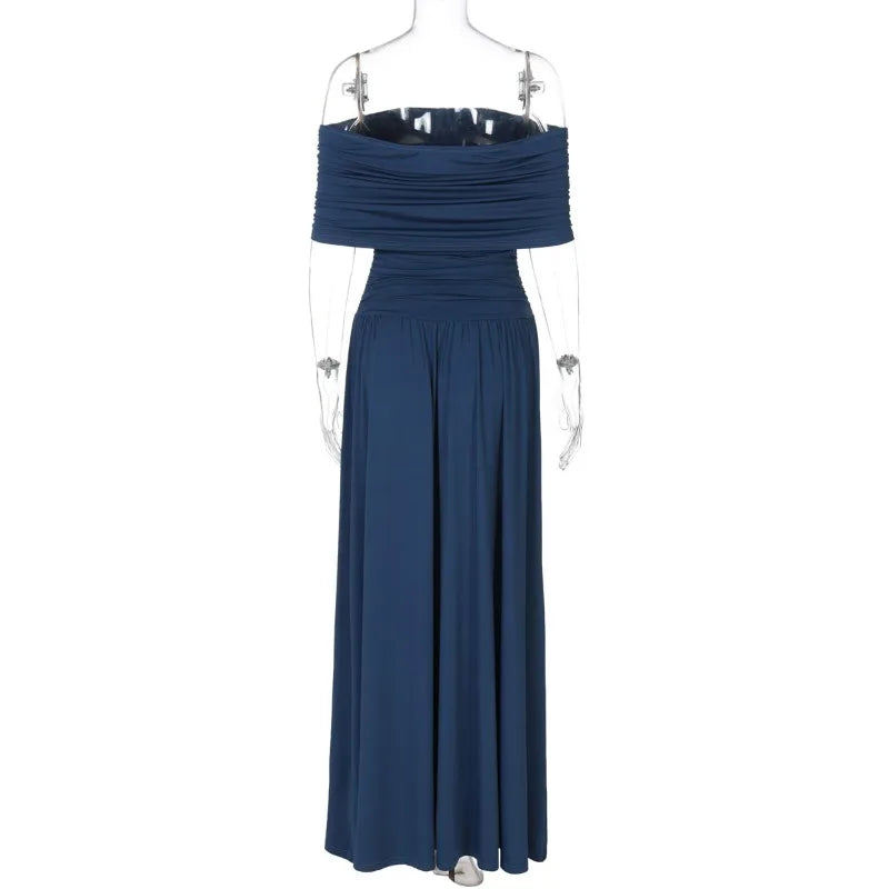 Glorol - Off Shoulder Patchwork Sleeveless Slit Slim Maxi Dress