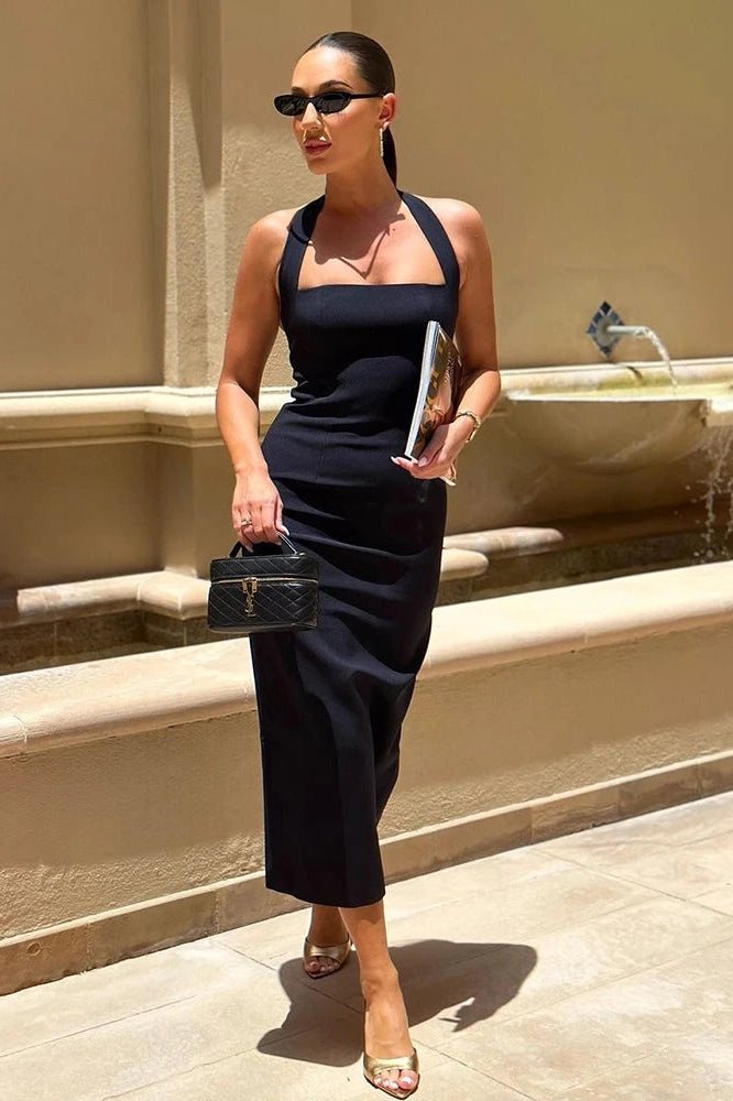 Glorol - Off-Shoulder Bodycon Backless Sleeveless Midi Dress