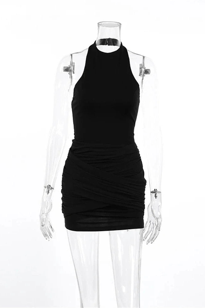 Glorol - Pleated Patchwork Sleeveless Mini Dress