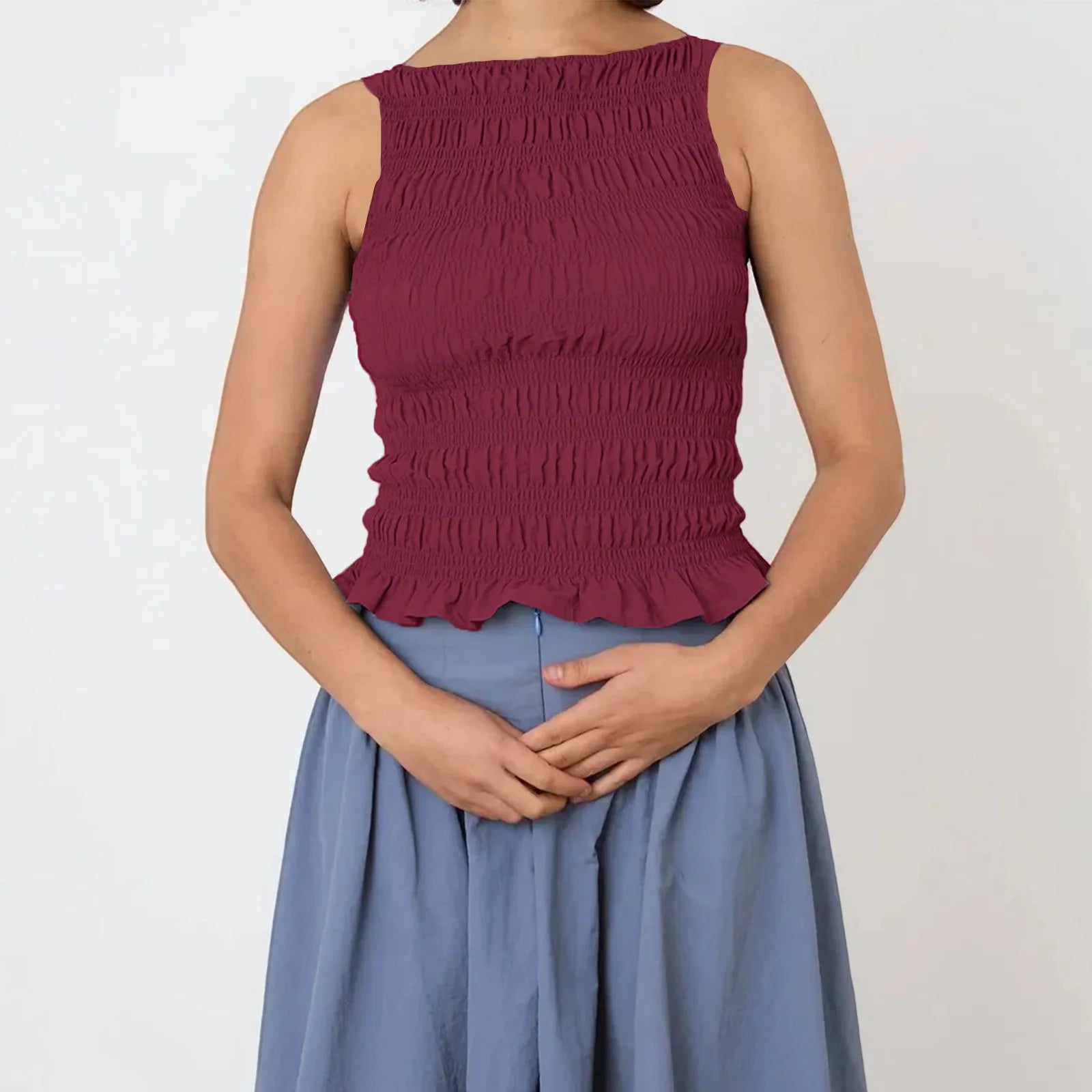 Glorol - Plaid Sleeveless Slim Fit Top