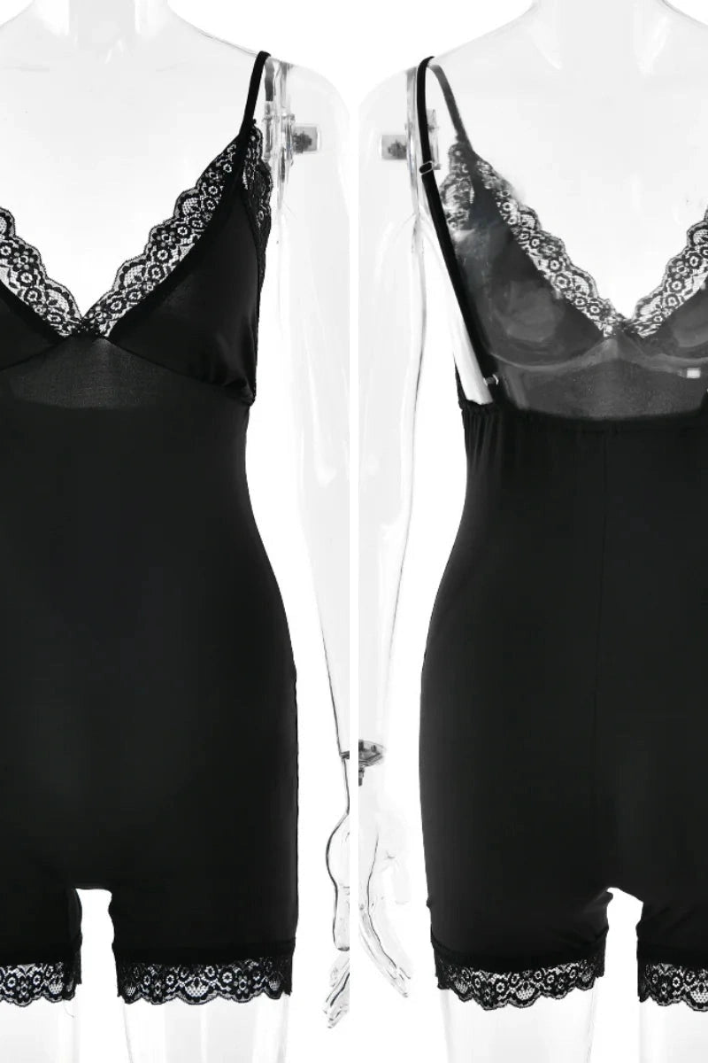 Glorol - Lace Patchwork V-Neck Sleeveless Backless Jumpsuit