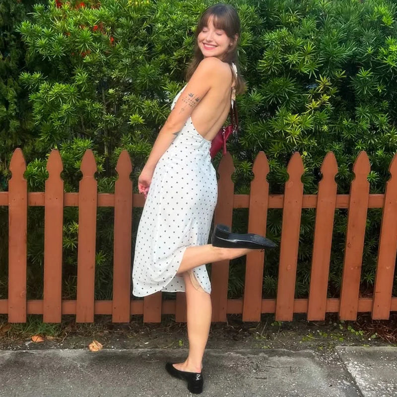 Glorol - Printed Backless Bodycon Midi Dress