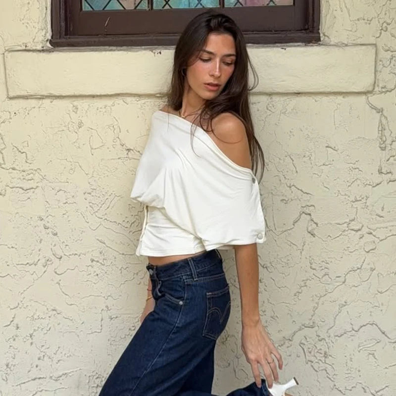 Glorol - Buttoned Irregular Slim Top