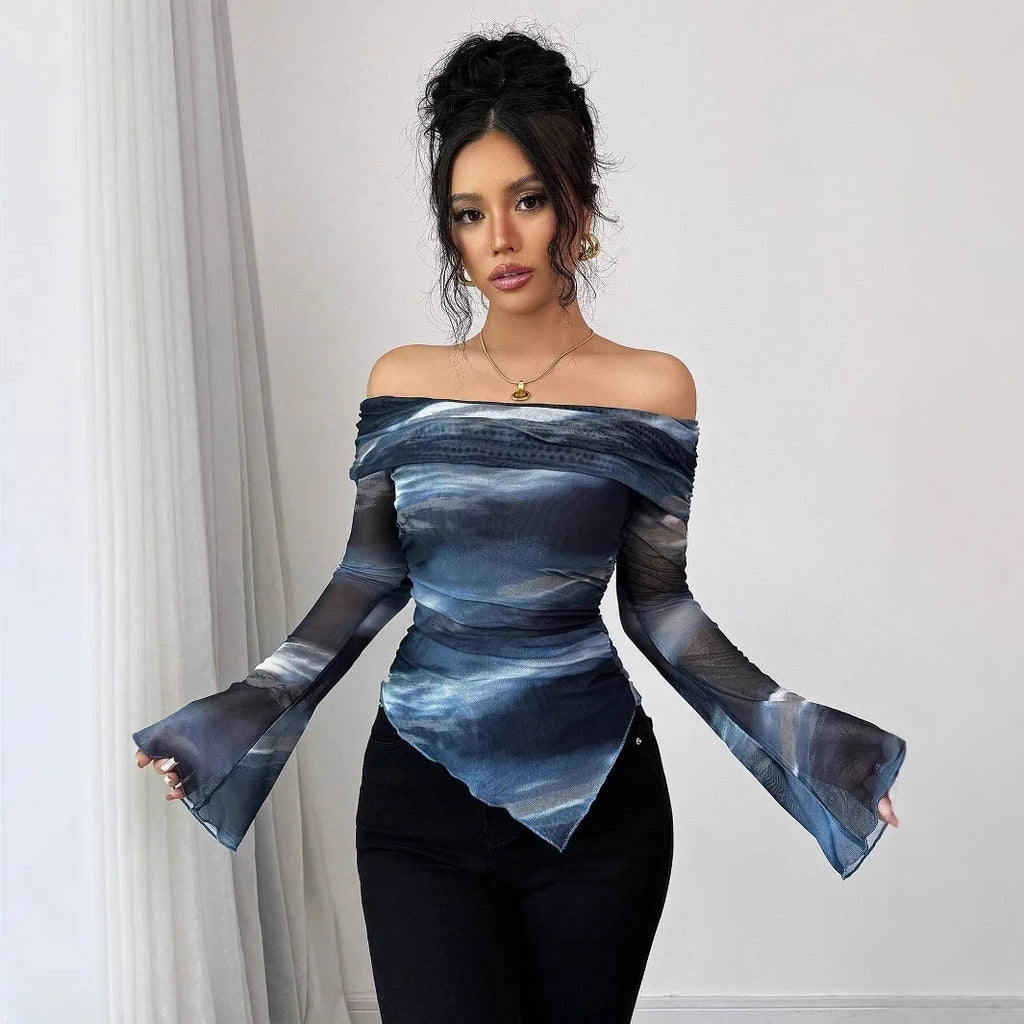 Glorol - Slim Off-Shoulder Long-Sleeved Top