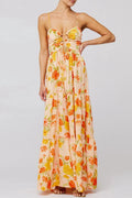 Glorol - Sleeveless Spaghetti Strap Floral Print Maxi Dress