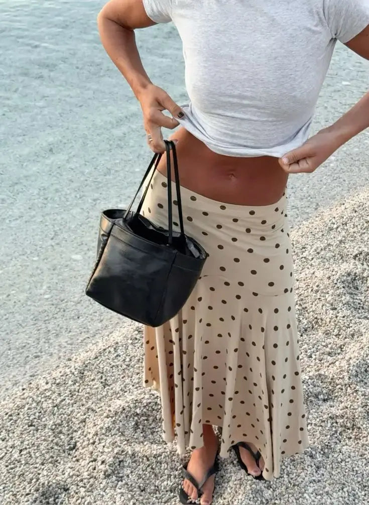 Glorol - Elegant Asymmetrical Polka Dot Chiffon Skirt