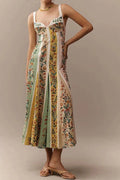 Glorol - Floral Printed Slim High Waist Sleeveless Pleated Maxi Dress