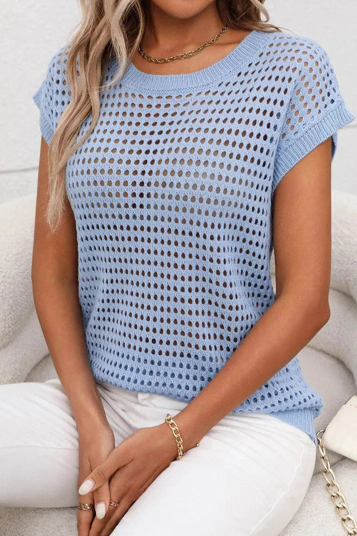 Glorol - Hollow Out O-Neck Loose Knitted Top