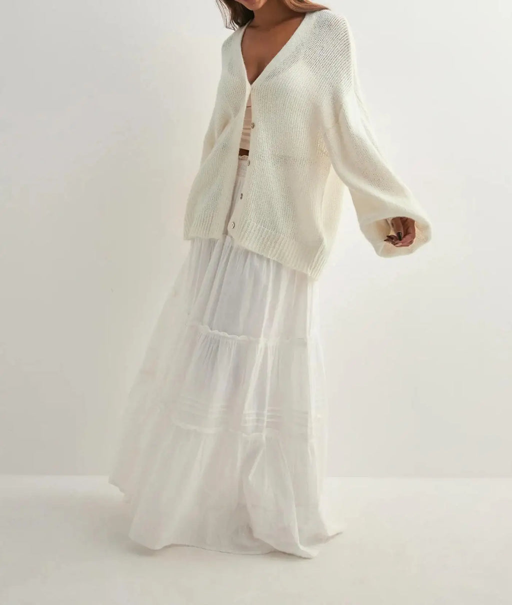 Glorol - Slim Button Patchwork Long Sleeve Top