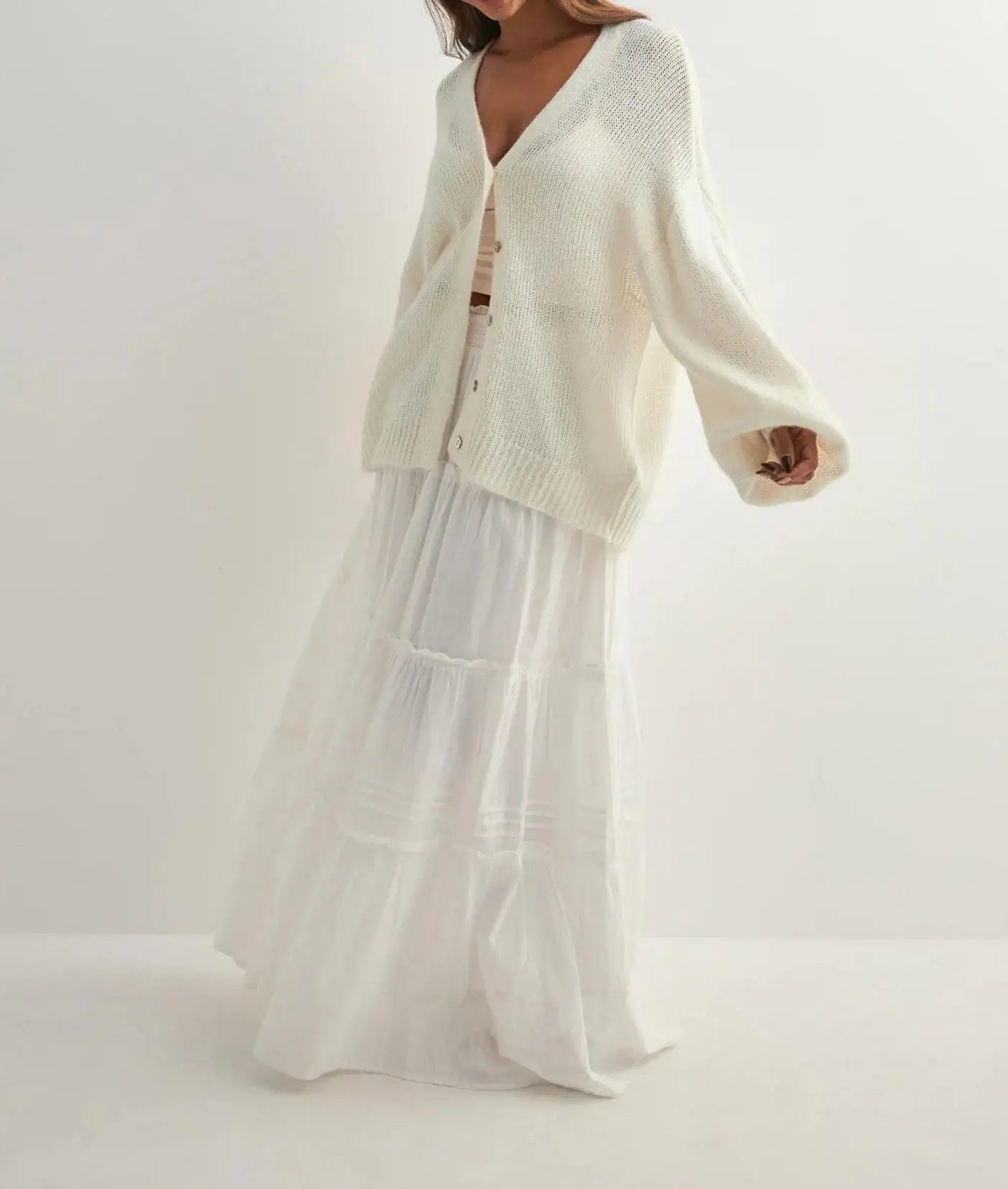 Glorol - Slim Button Patchwork Long Sleeve Top
