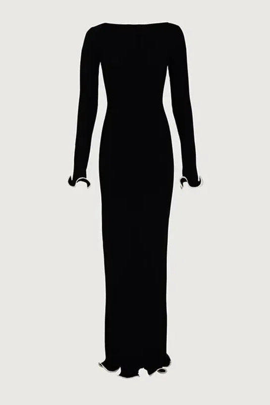 Glorol - Backless Knitted Flare Sleeve Bodycon Midi Dress