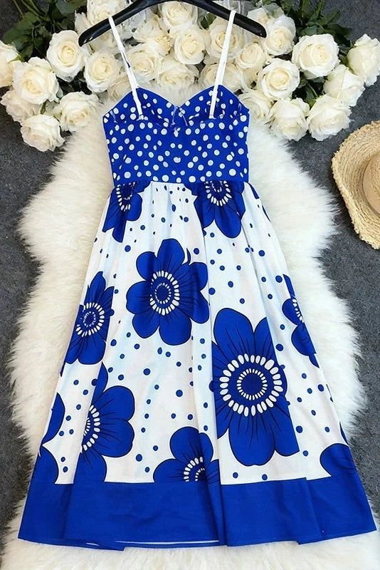 Glorol - Sleeveless Pleated Printed Loose Midi Dress