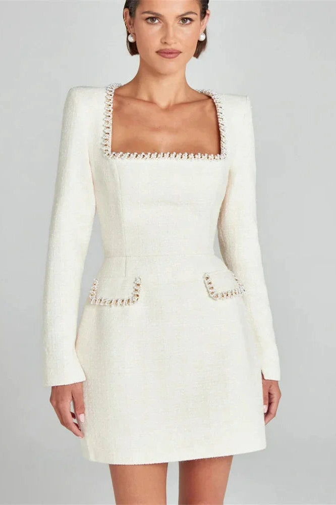 Glorol - Long Sleeve Square Collar Mini Dress