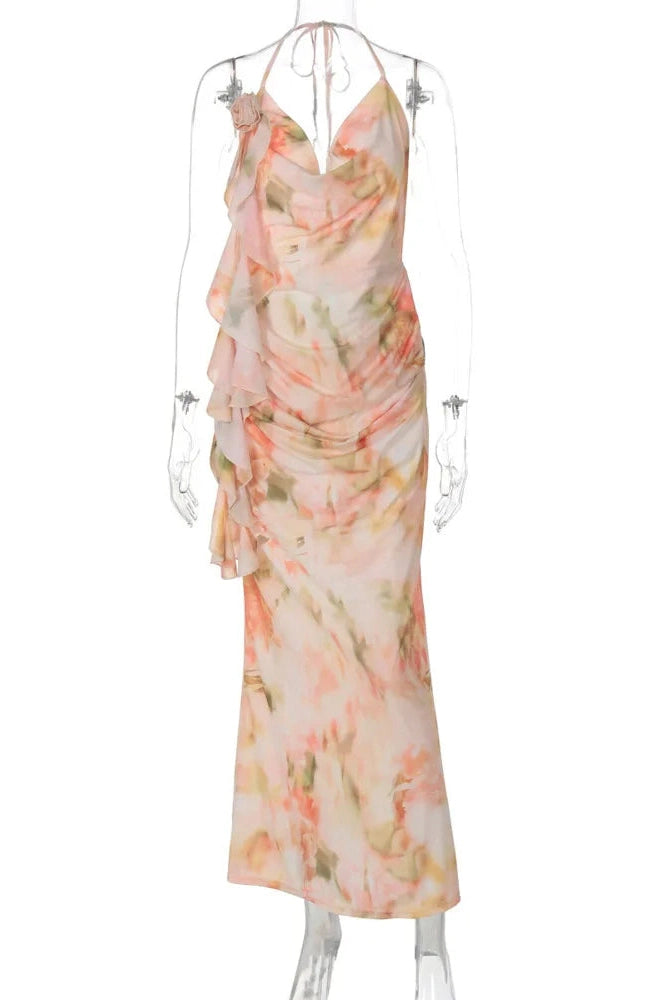 Glorol - Printed Sleeveless Backless Maxi Dress