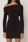 Glorol - Inclined Shoulder Long Sleeve Backless Mini Dress