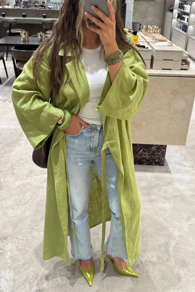Glorol - Lace-Up Long Sleeve High Waist Maxi Dress