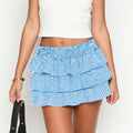 Glorol - Low Waist A-Line Plaid Tiered Elastic Skirt