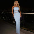 Glorol - See Through Patchwork Off Shoulder Sleeveless Maxi Dress