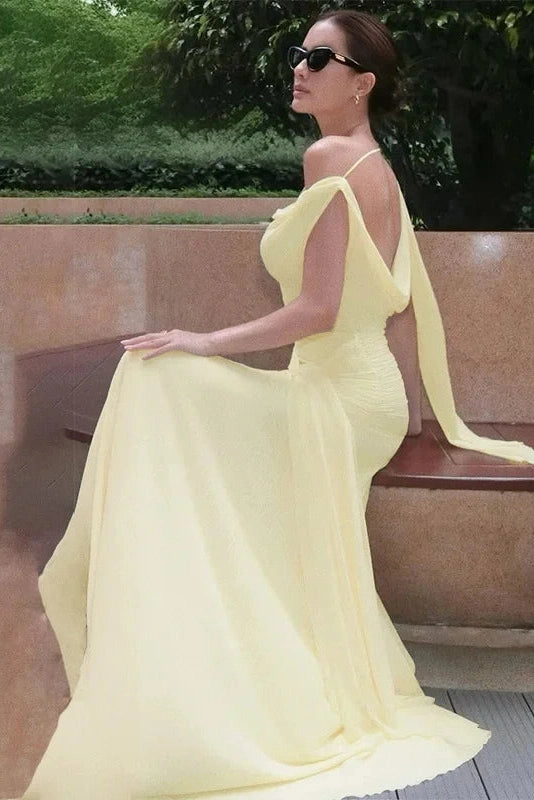 Glorol - Elegant Backless Slim V-Neck Irregular Maxi Dress