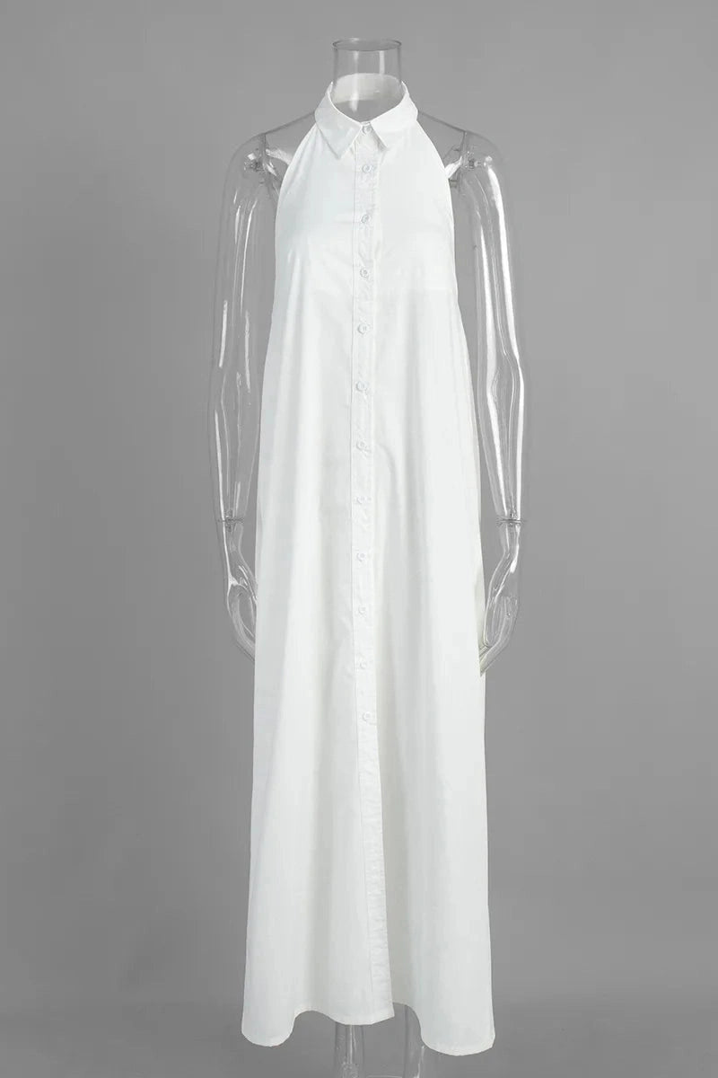 Glorol - Elegant Sleeveless Button Backless Maxi Dress