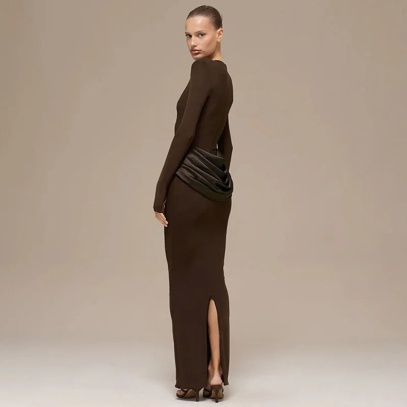 Glorol - Long Sleeve High Waist Slim Maxi Dress