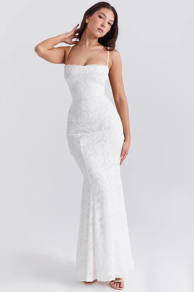 Glorol - Backless Lace-up Spaghetti Strap Sleeveless Maxi Dress