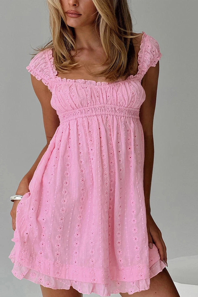 Glorol - Sleeveless Floral Embroidery Loose A-Line Mini Dress