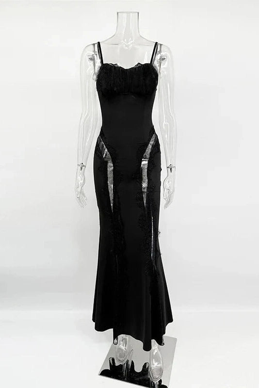 Glorol - Hollow Out Lace V-Neck Fit Maxi Dress