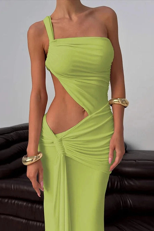 Glorol - One Shoulder Backless Sleeveless Bodycon Maxi Dress