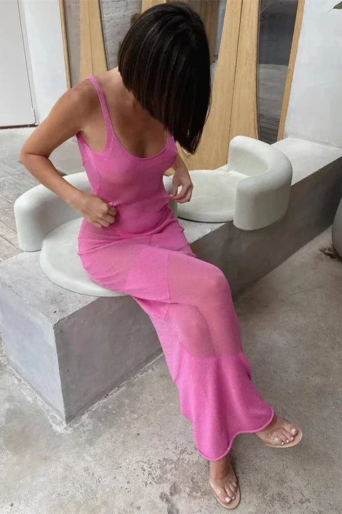 Backless Patchwork See-Through Maxi Dress