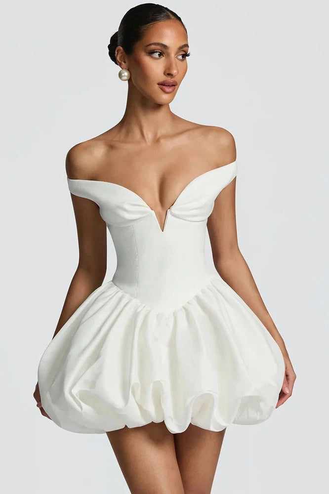 Glorol - Off-Shoulder Strapless Sleeveless  High Waist A-Line Mini Dress