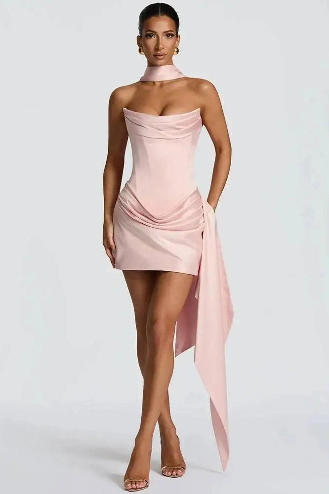 Glorol - Off-Shoulder Strapless Sleeveless Backless High Waist Mini Dress