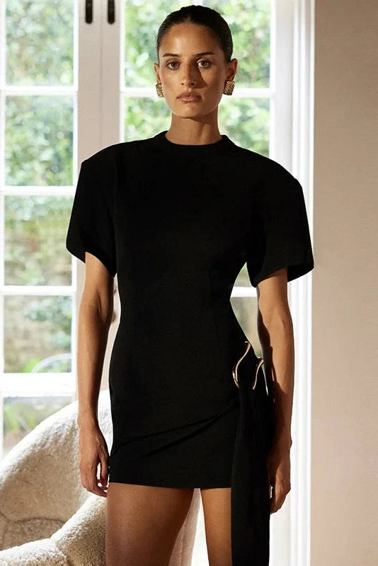 Glorol - Elegant Round Neck Short-Sleeved Mini Dress