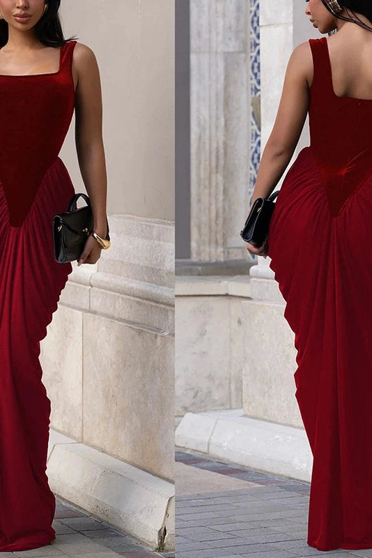Glorol - Elegant U-Collar High Waist Backless Sleeveless Maxi Dress