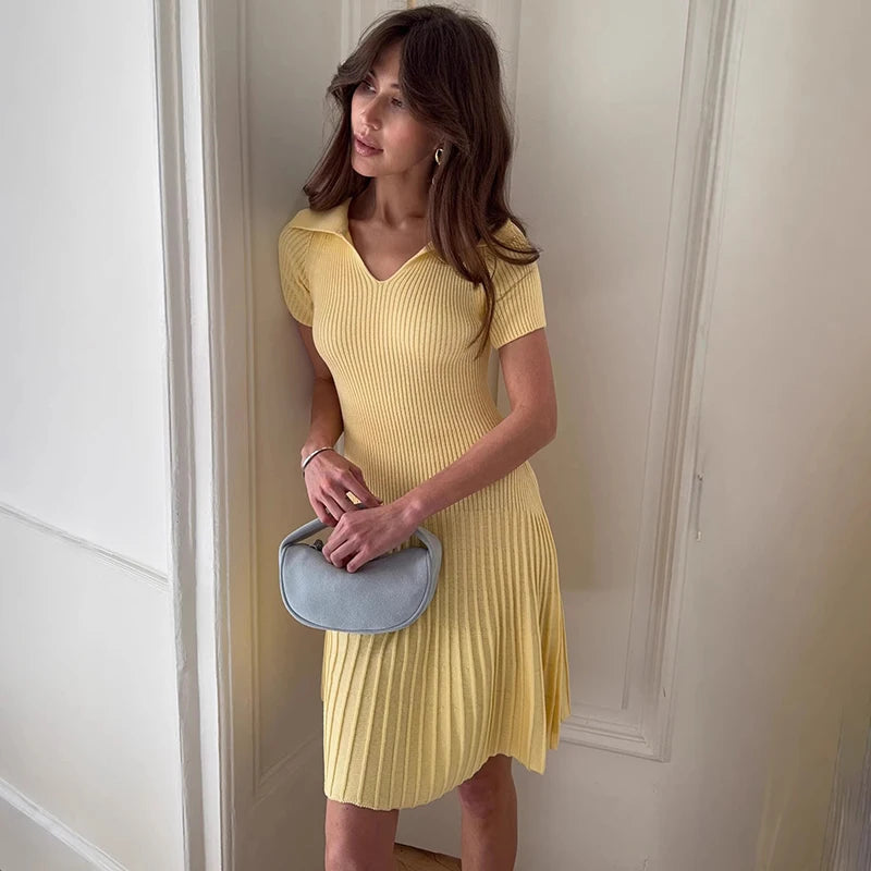 Glorol - Knitted Short Sleeve Slim Mini Dress