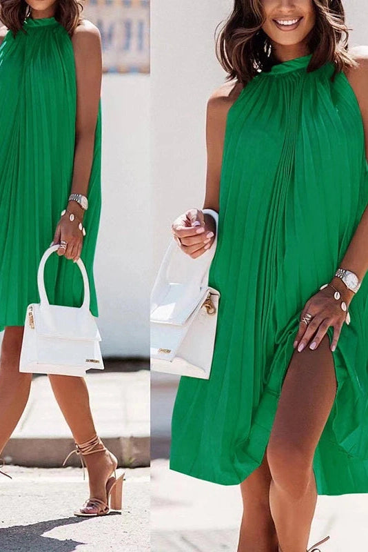 Glorol - Pleated A Line Loose Strapless Sleeveless Midi Dress
