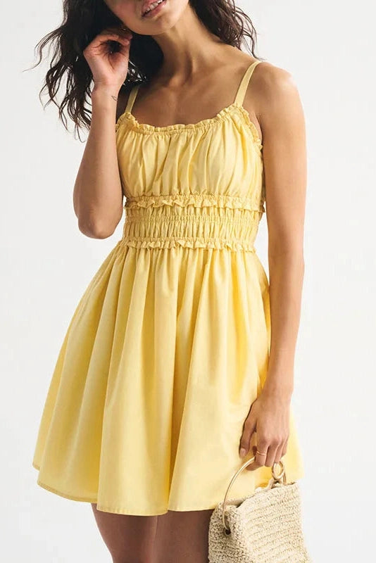 Glorol - Hollow Out Sleeveless Slim Pleated Printed Mini Dress