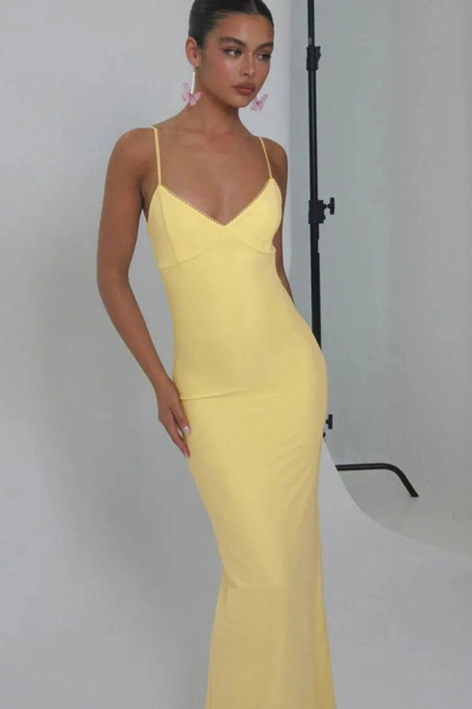 Glorol - Spaghetti Strap Backless Sleeveless Bodycon Maxi Dress