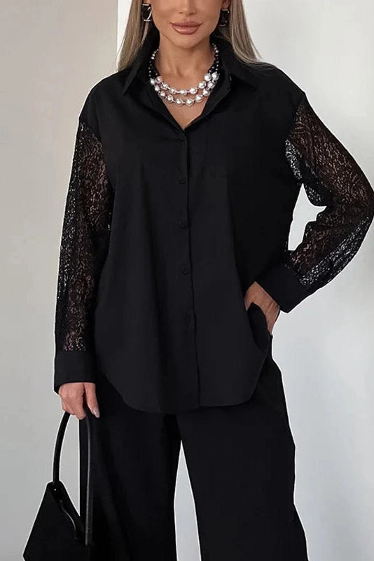 Glorol - Hollow Out Lace Printed Backless Top
