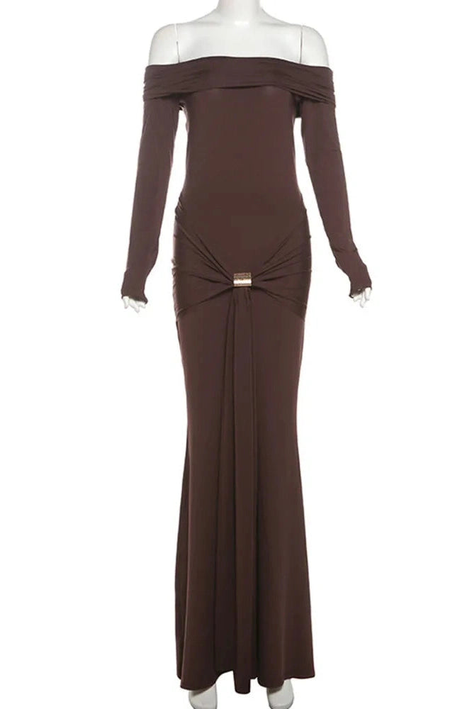 Glorol - Off-shoulder Strapless Long Sleeve Backless Maxi Dress