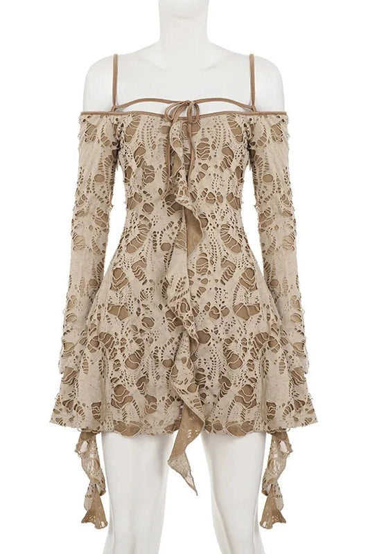 Glorol - Off-Shoulder Long Sleeve Slim Mini Dress